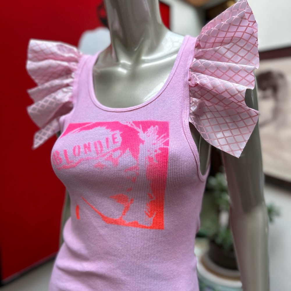 ⚡️BLONDIE 80s Harajuku rockin’ distressed ribbed graffiti soft tank top L